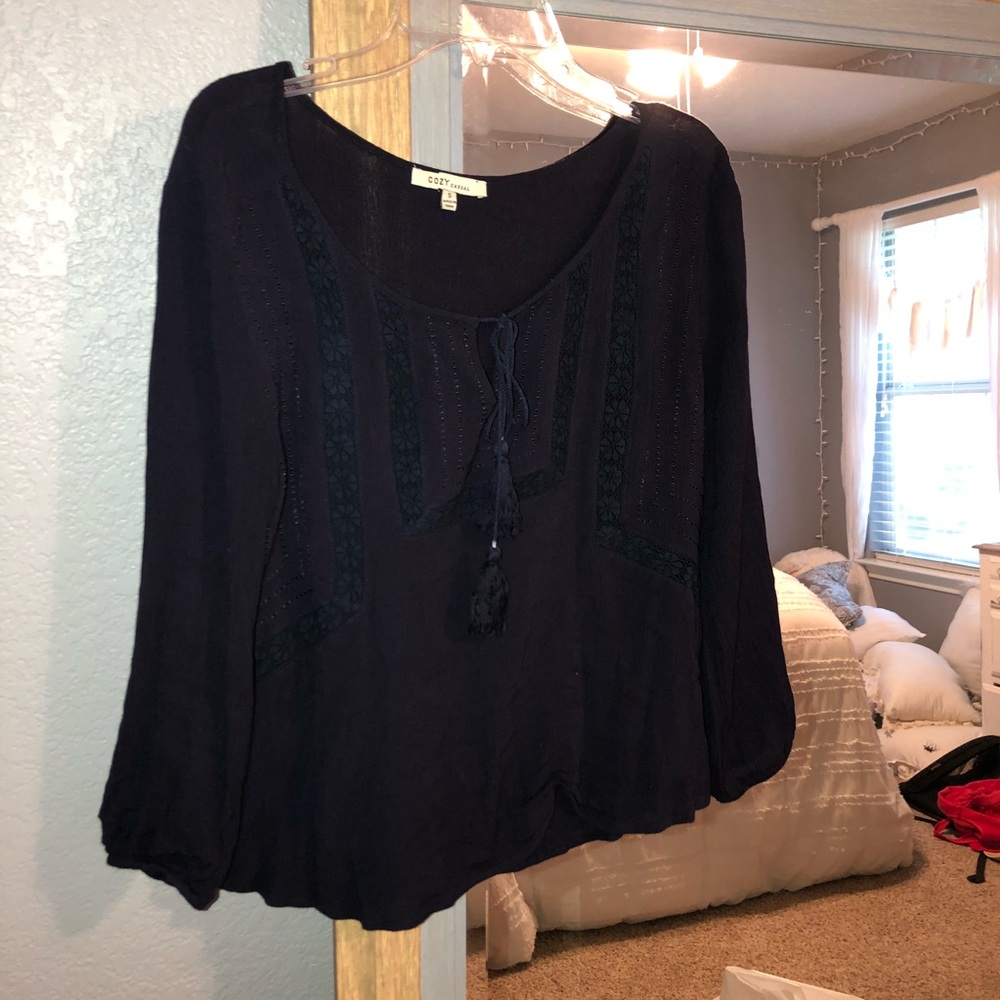 Navy top with drawstring